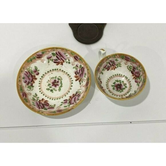 Gaudy Dutch Tea Cup & Saucer Set handpainted roses - Picture 6 of 9